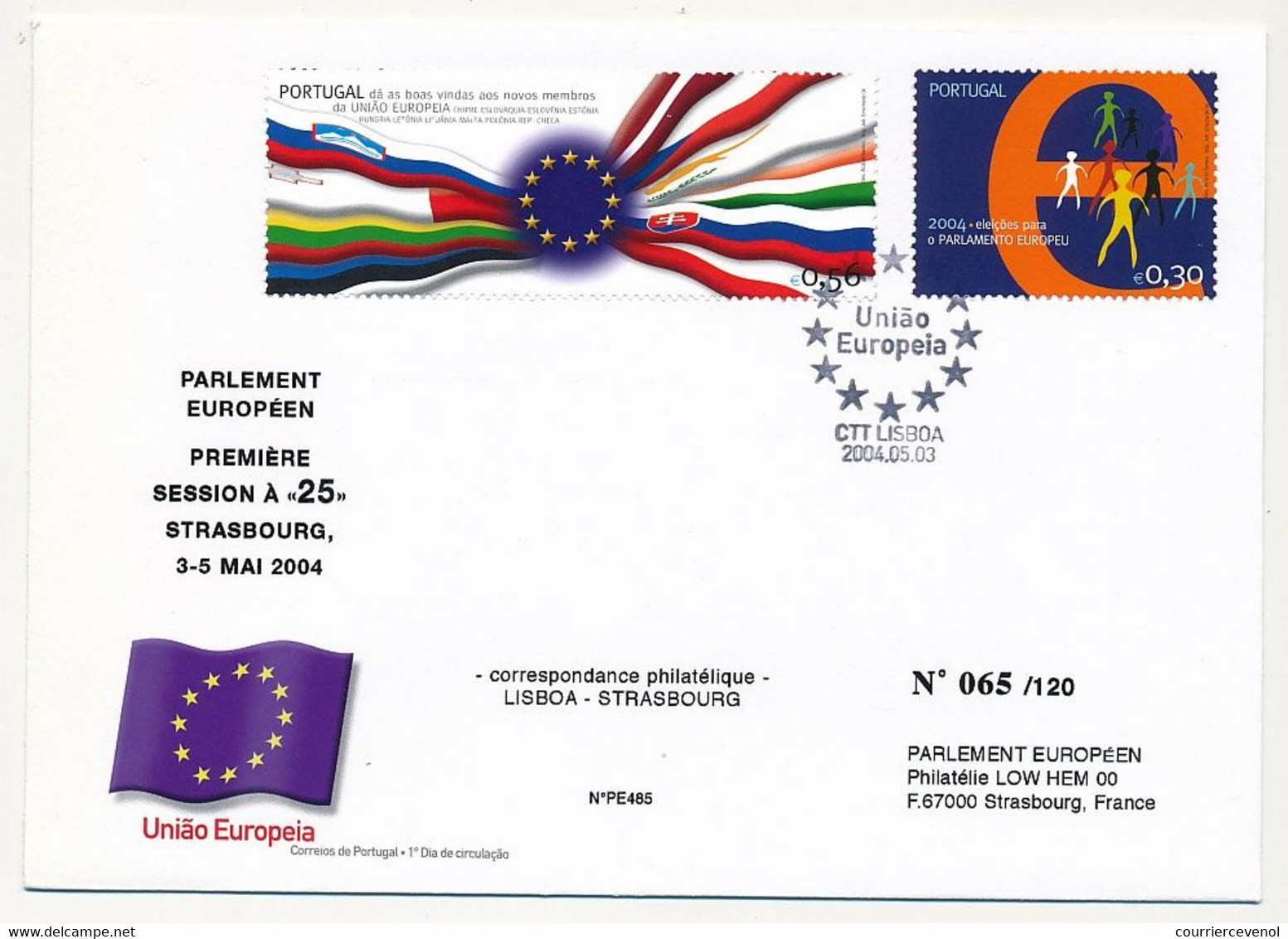 PORTUGAL - Enveloppe FDC - Parlement Européen - 3/5/2004 - CTT Lisbonne - Idées Européennes