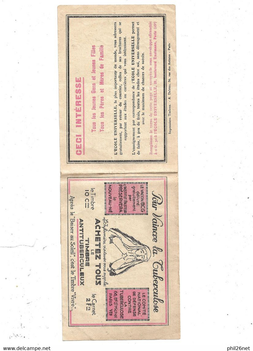 Carnet Pour  Vignettes "contre La Tuberculose" 1927 Et 1928 Le Baiser Au Soleil     Vide     Le Moins Cher Du Site ! ! ! - Antitubercolosi
