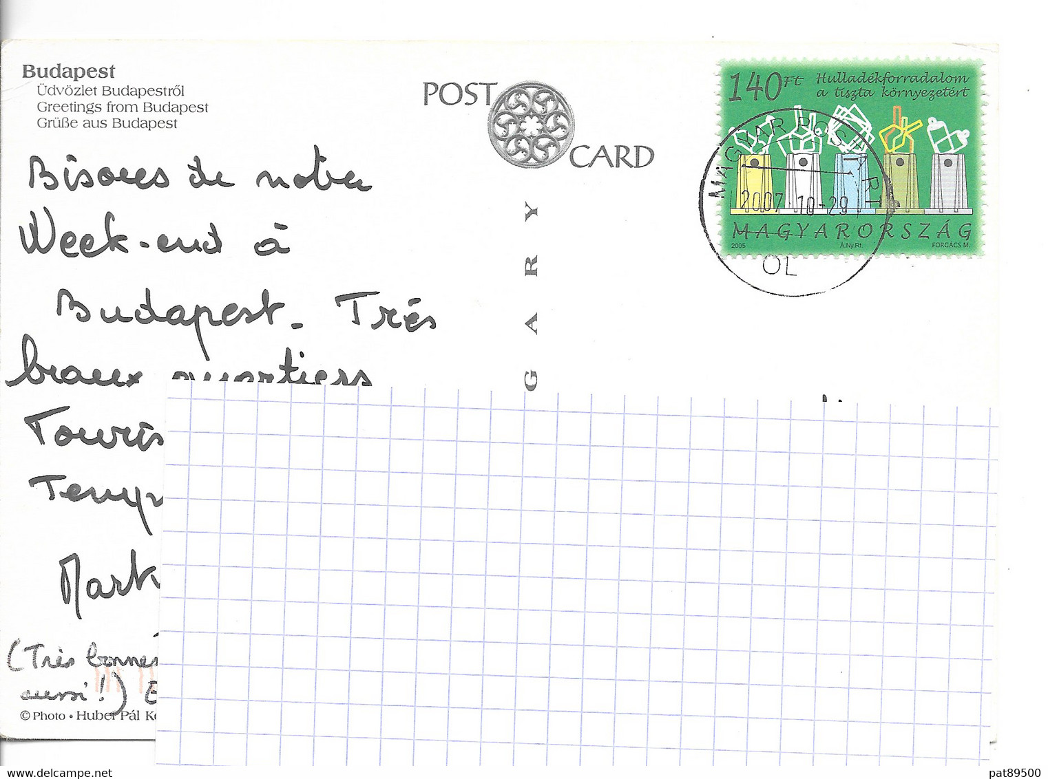 HONGRIE /  N° YT 4076 De 2005 / Gestion Des Déchets Conteneurs //  Sur Belle CPM Ponts De Budapest De Nuit Daté 2007 - Lettres & Documents