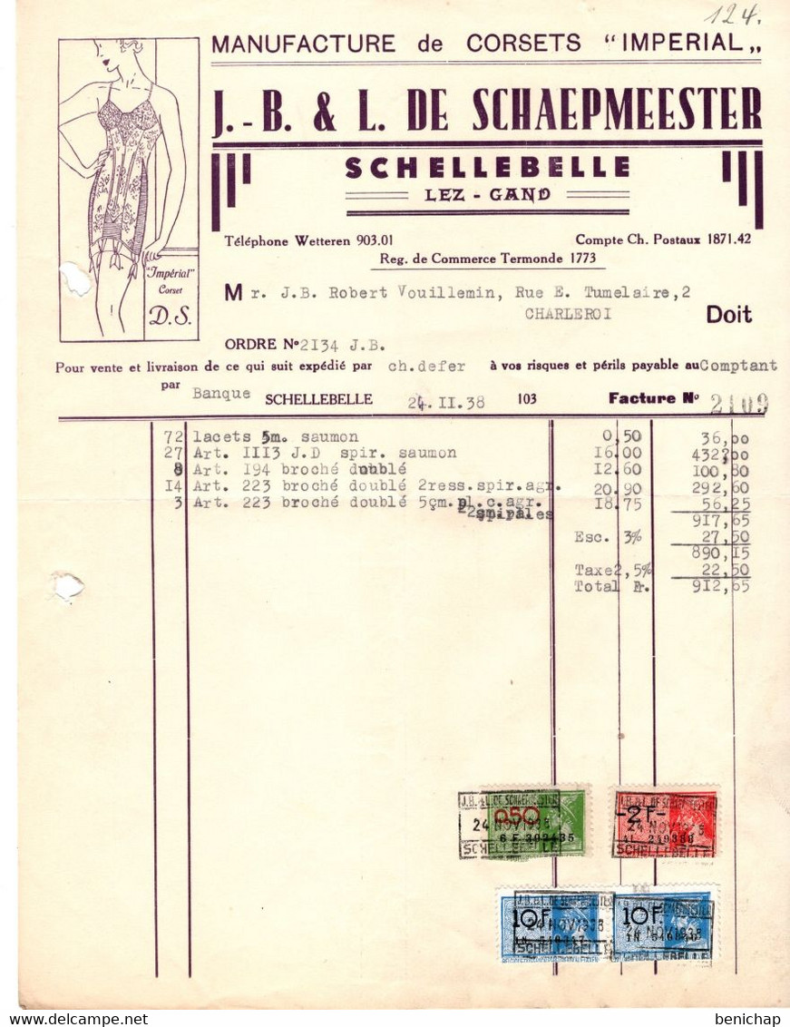 Manufacture De Corsets IMPERIAL - J.-B & L. De Schaepmeester - Schellebelle-Lez-Gand - 1938. - Vestiario & Tessile