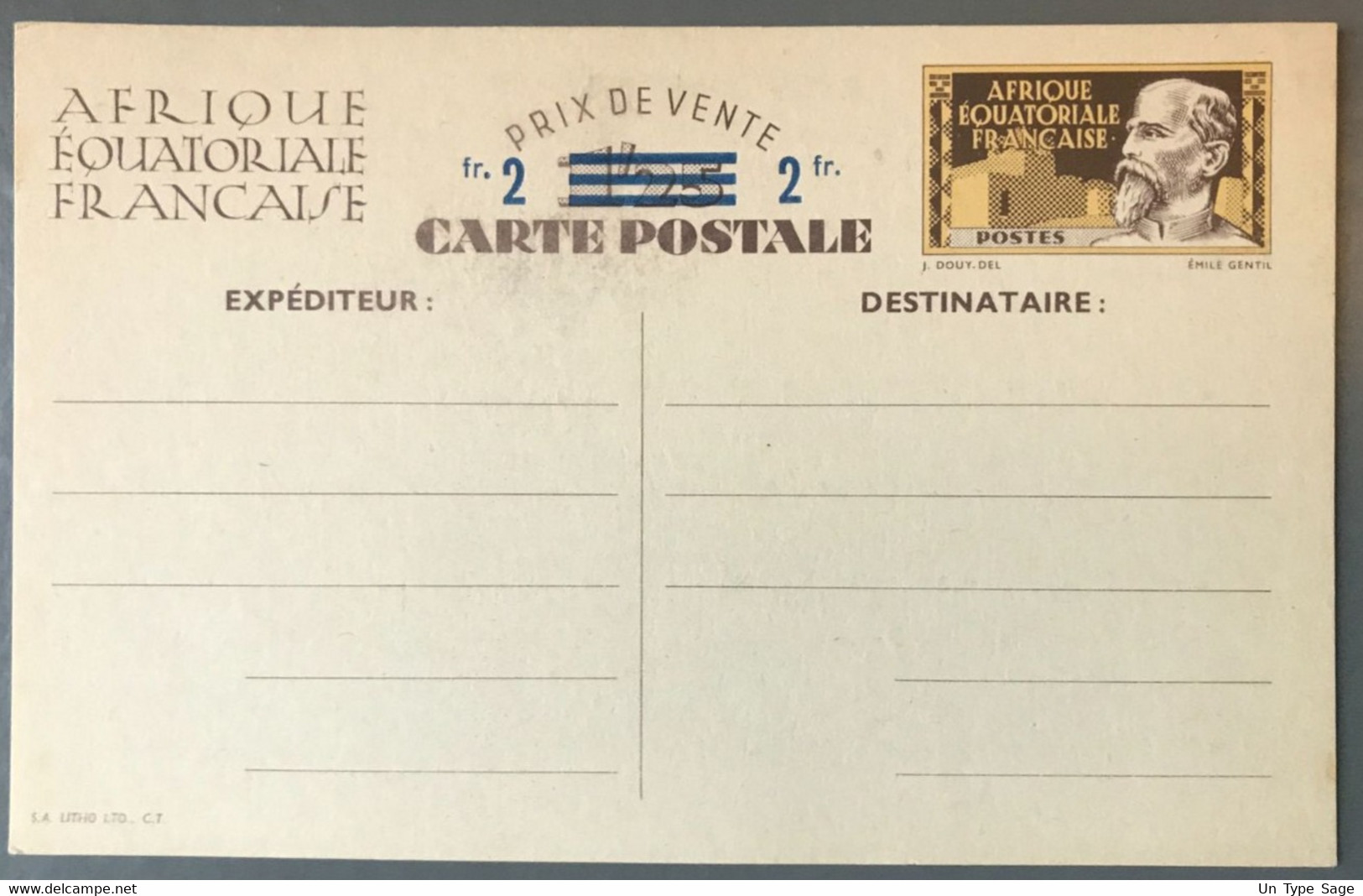 AEF Entier Carte Postale CP1 - Surchargé 2fr - Cote 70€ - (B2834) - Covers & Documents