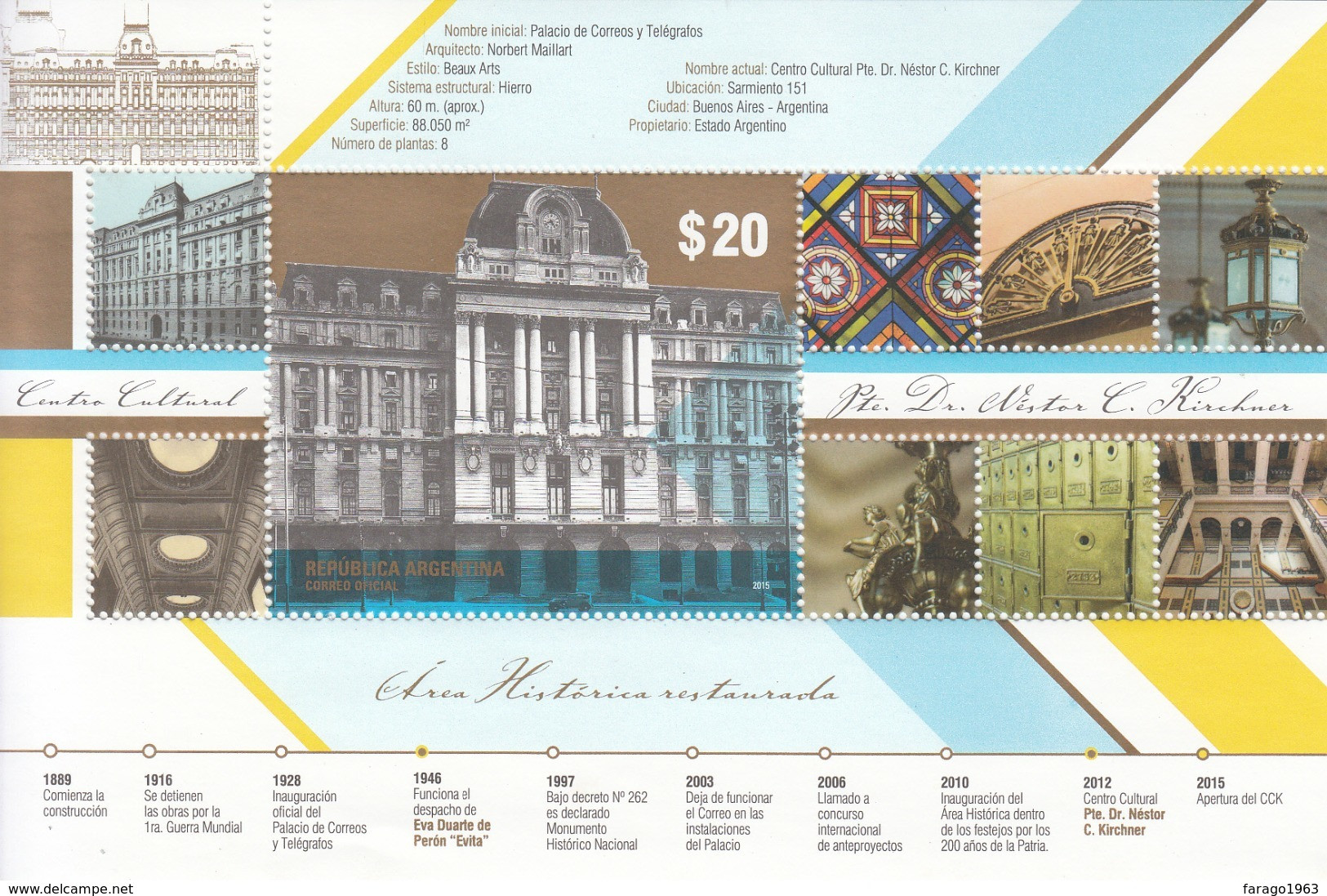 2015 Argentina Culture Center Architecture Complete Souvenir Sheet MNH - Unused Stamps