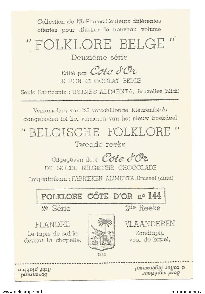 Chromo : Flandre : Le Tapis De Sable Devant La Chapelle - Folklore Belge Cote D'or 2 E Série N° 144 (chocolat) - Altri & Non Classificati