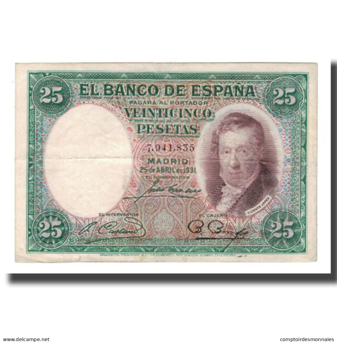 Billet, Espagne, 25 Pesetas, 1931, 1931-04-25, KM:81, TTB - 1-2-5-25 Pesetas