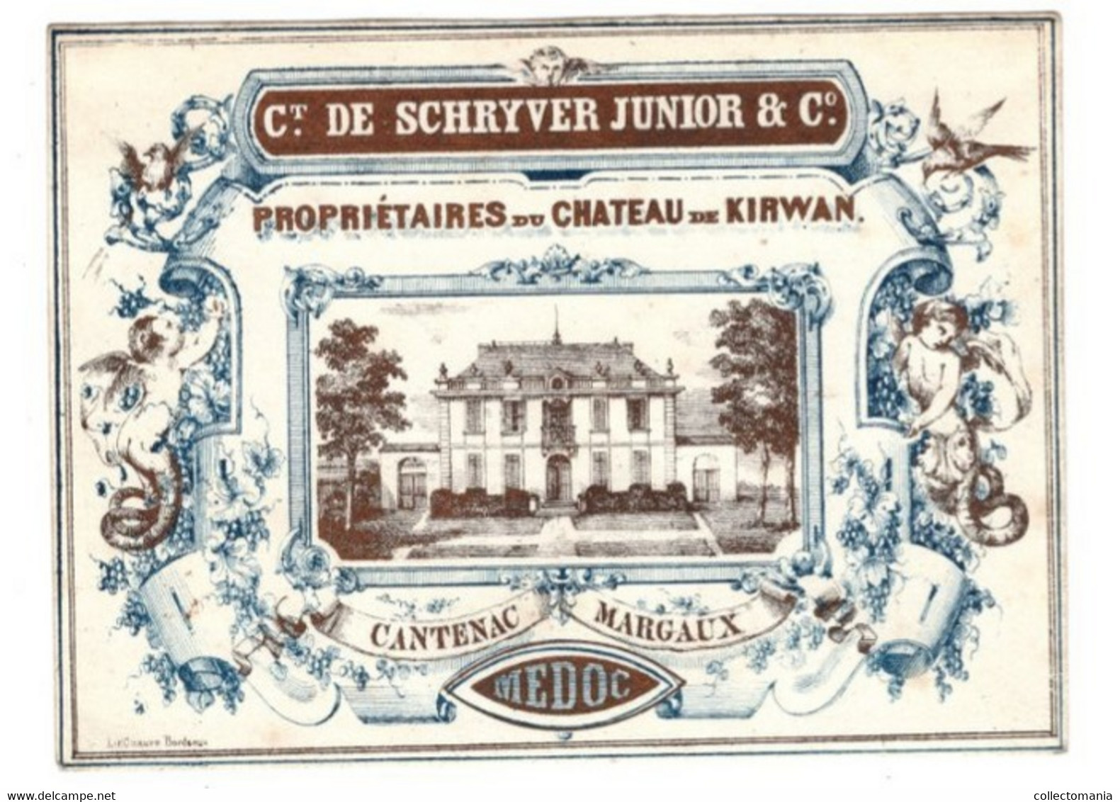 1 Carte Visite  Ct De Schryver Junior & C° Château De Kirwan  Cantenac Margaux Médoc Liste De Prix  12,5 X 9 Cm - Porcelaine