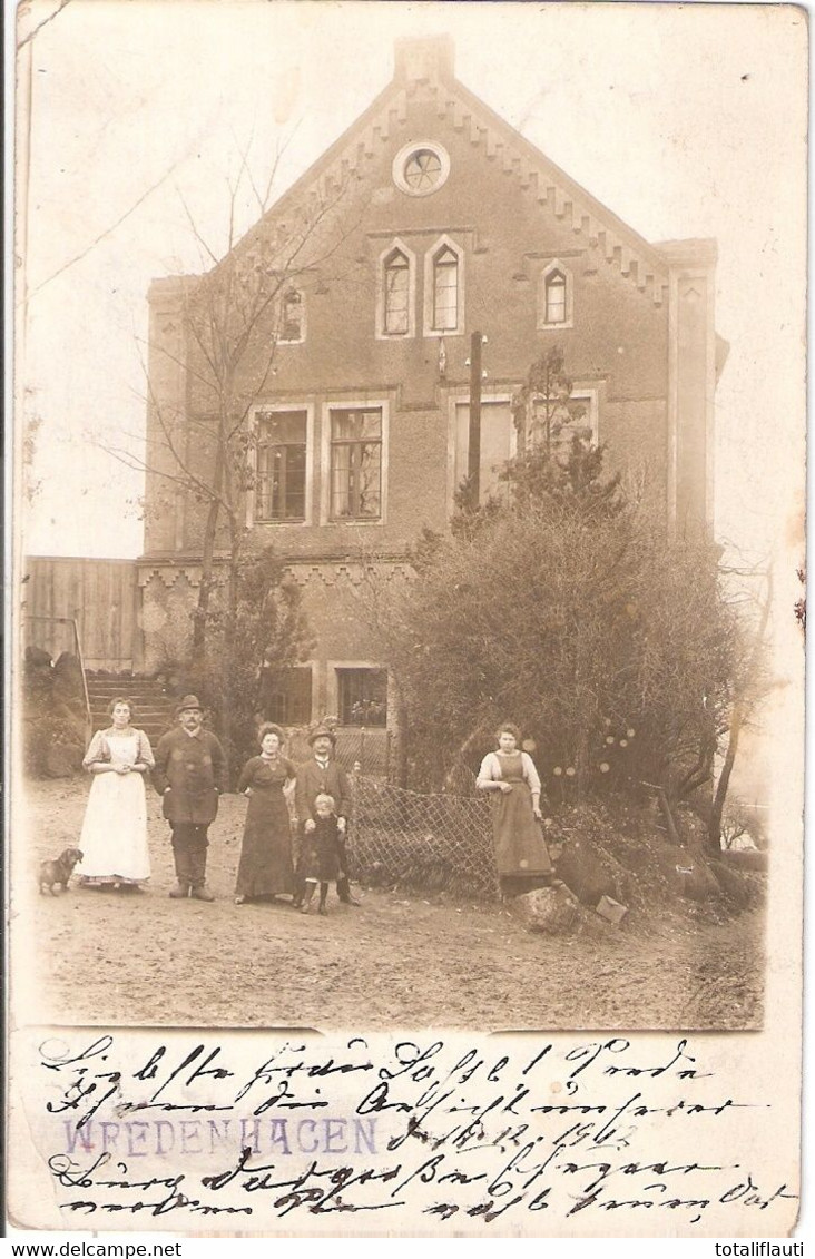 WREDENHAGEN Mecklenburg Original Private Fotokarte Familie Below Mit Dackel Vorm Gutshaus 18.12.1912 Gelaufen - Roebel