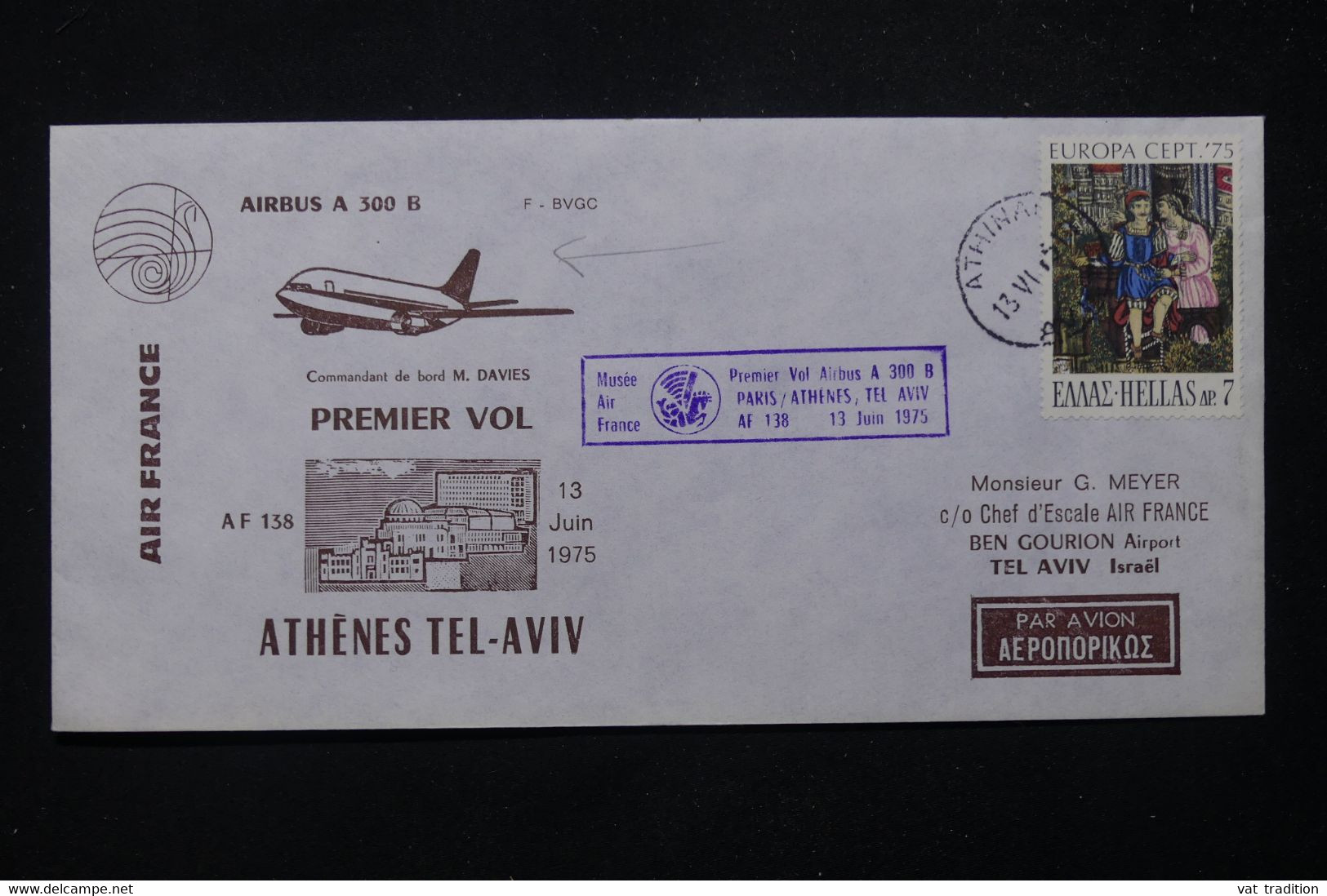 GRECE - Enveloppe 1er Vol Athènes / Tel Aviv Par Airbus A 300B En 1975 - L 81643 - Cartas & Documentos