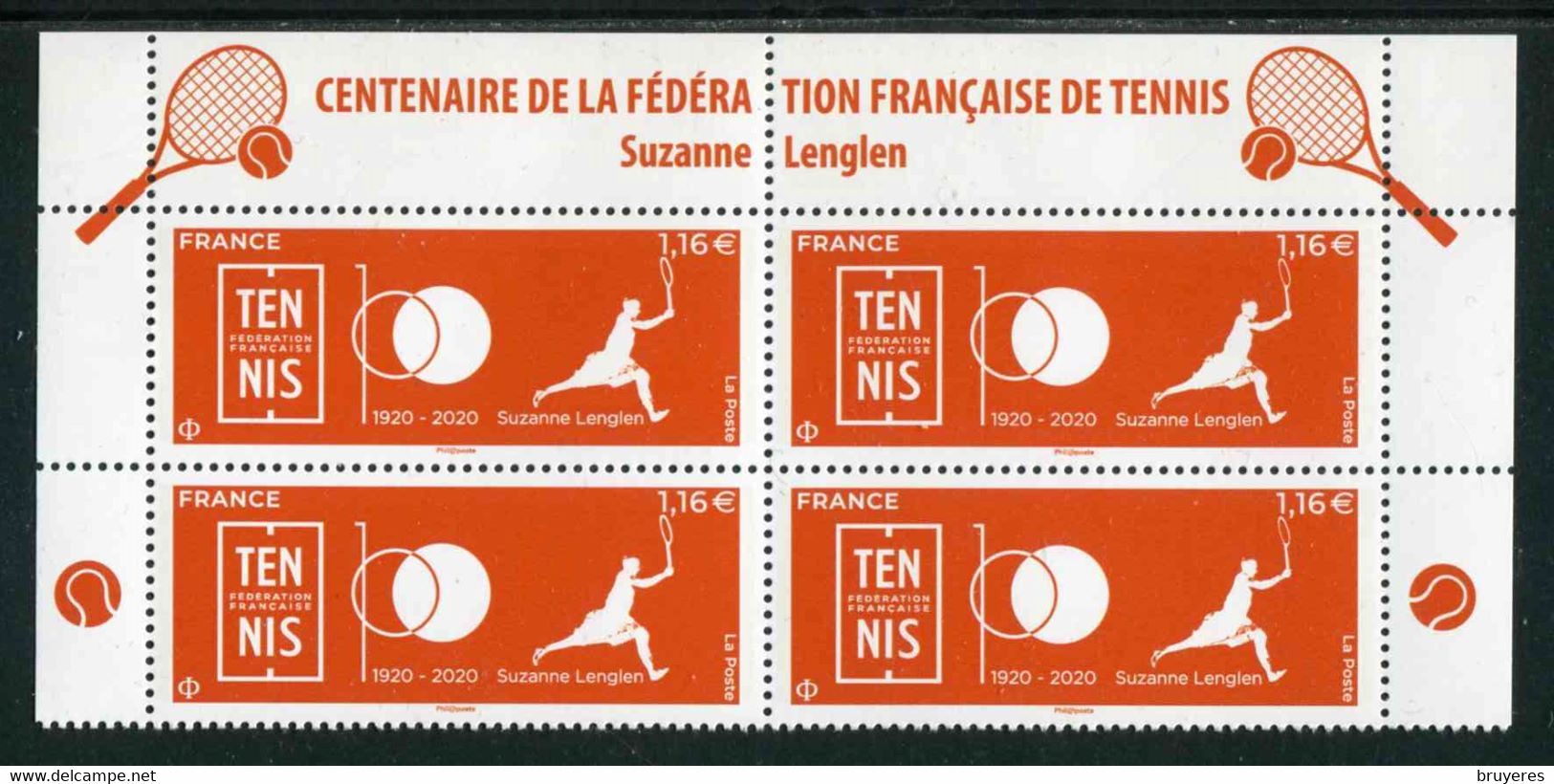 TIMBRES** De 2020 Gommés En Haut De Feuille Avec Marges Illustrées "4 X 1,16 € - SUZANNE LENGLEN " - Ongebruikt