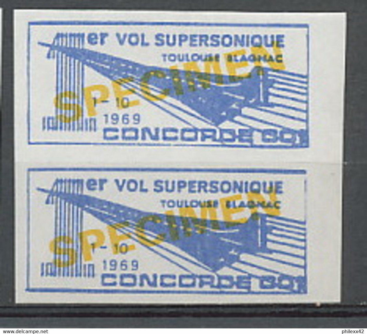 37 Concorde Premier Vol Supersonique 1969 Vignette Non Dentelé (imperforate) ** Mnh Paire - Concorde