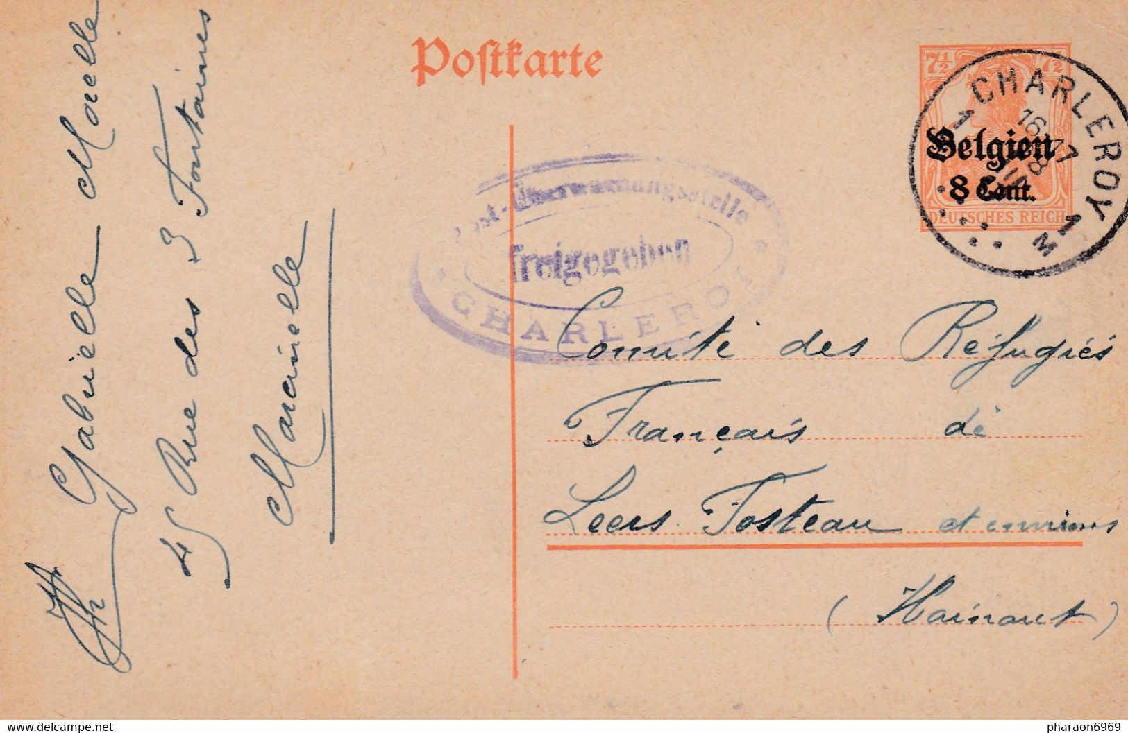 Carte OC13 Charleroy Censure Mlilitaire Charleroy Charleroi - German Occupation