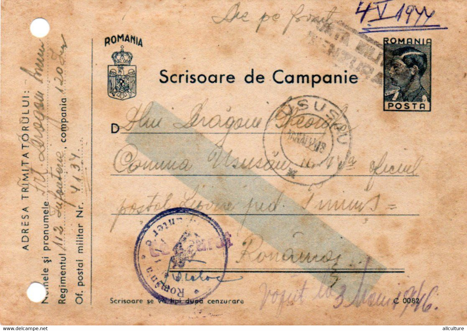 A52,A53 - 2 SCRISOARI DE CAMPANIE 2 LETTERS-SHEET IN BLUE ILUSTRATED  24.03. 1944,4 MAI 1944 WW2 STATIONERY ROMANIA USED - 2. Weltkrieg (Briefe)