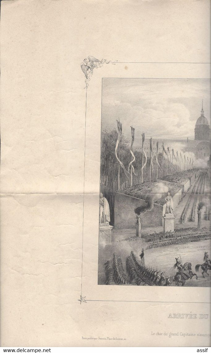 Napoléon Arrivée Du Cortège Funèbre Aux Invalides - 1840   Lithographie Adam ( Planche 39,6  X  56,7 Cm ) - Documents Historiques