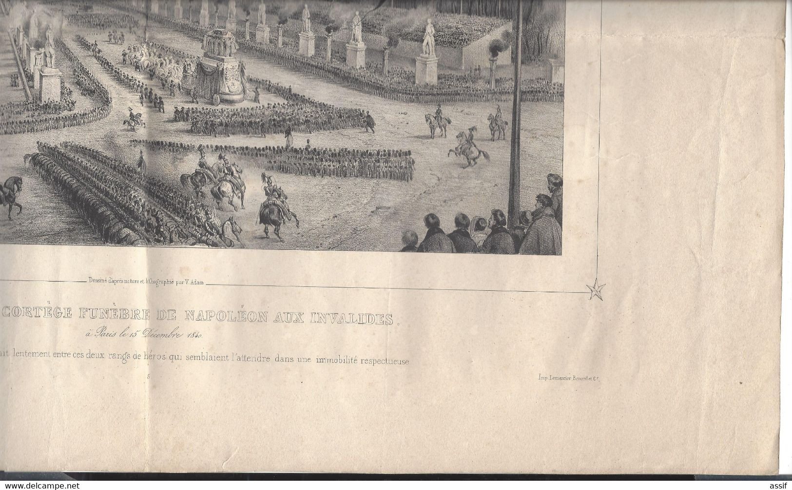 Napoléon Arrivée Du Cortège Funèbre Aux Invalides - 1840   Lithographie Adam ( Planche 39,6  X  56,7 Cm ) - Documents Historiques