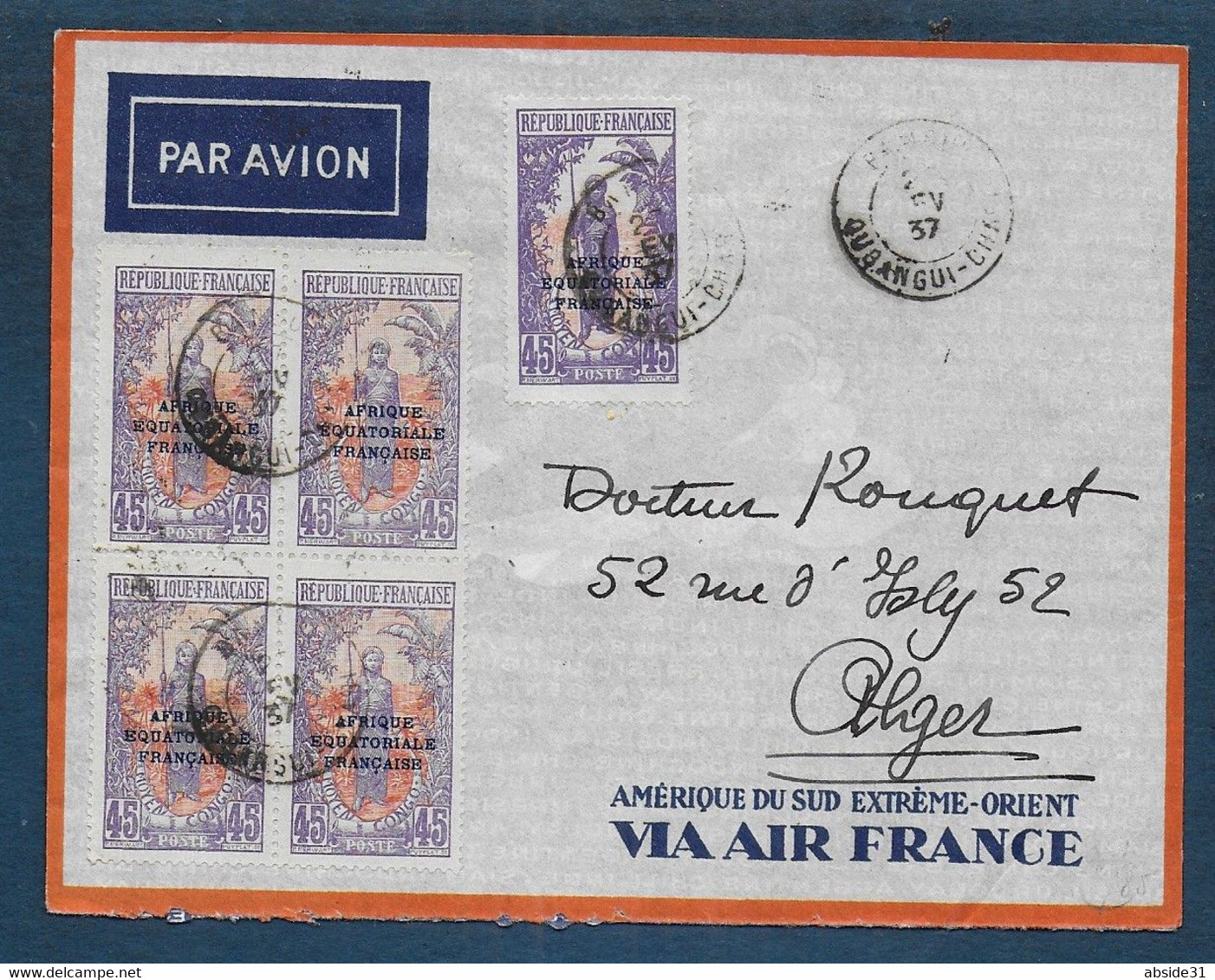 Oubangui  -  Enveloppe Par Avion  De BANGUI   Pour Alger - Covers & Documents