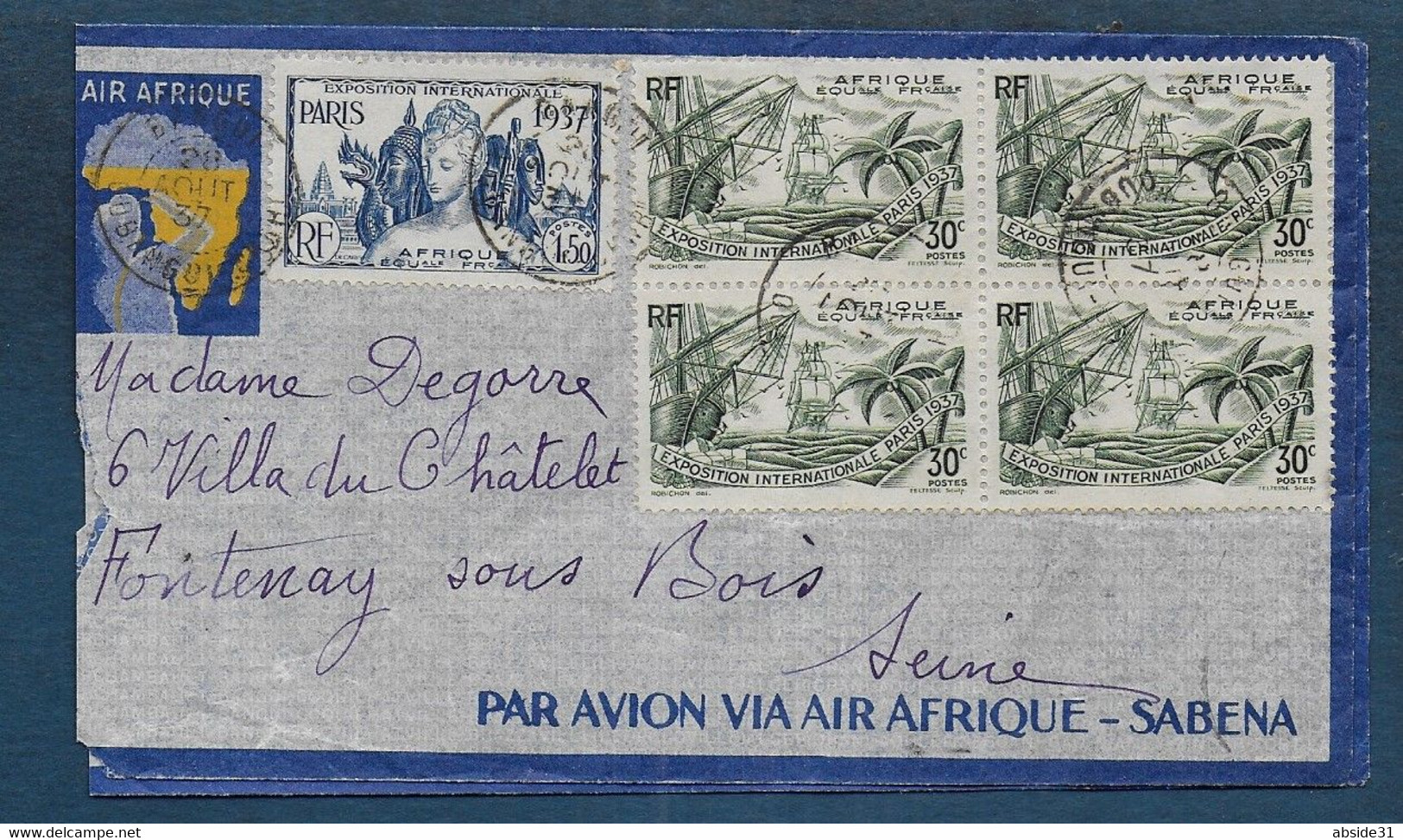 Oubangui  -  Enveloppe  Par Avion  De BANGUI   Pour La France - Cartas & Documentos