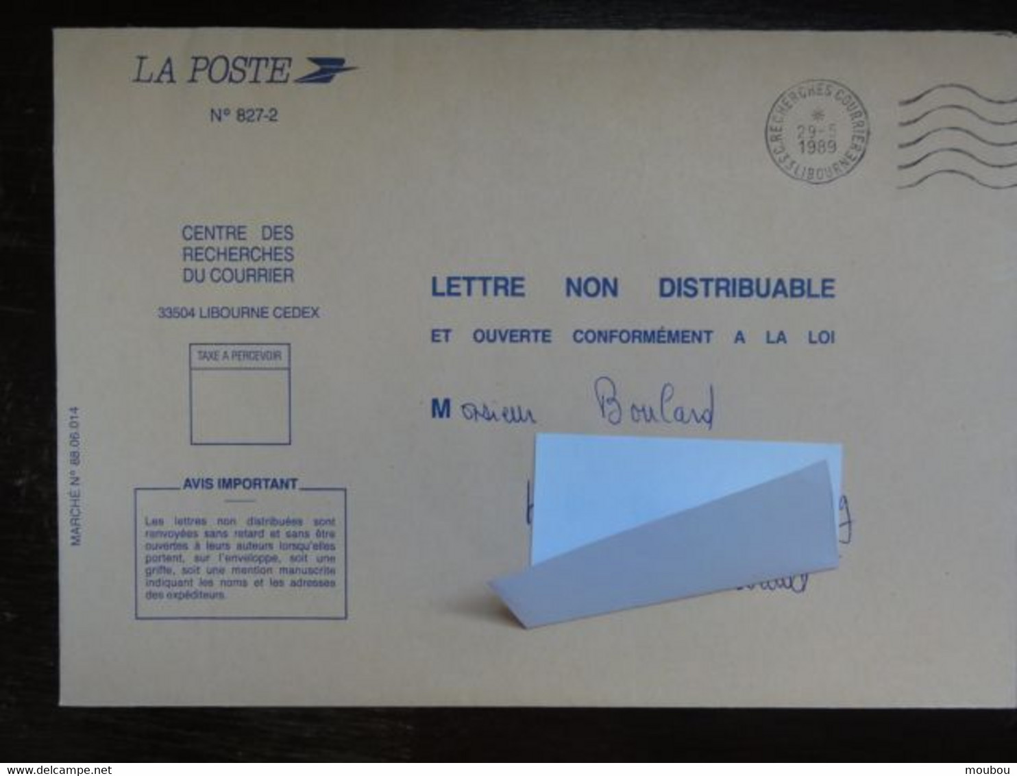 Enveloppe Du Centre De Recherche Du Courrier De Libourne - Modèle 827-2  - Avec Flamme 1989 - Altri & Non Classificati