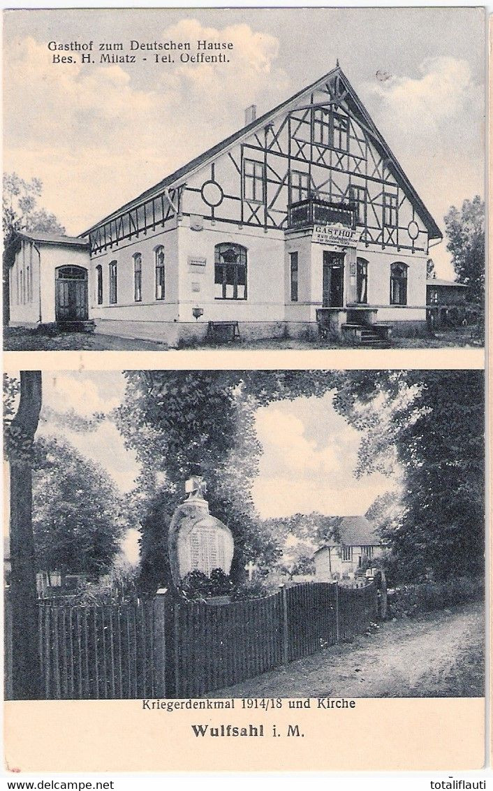 WULFSAHL Gemeinde Karrenzin Gasthof Deutsches Haus Emaille Schilder Krieger Denkmal 9.6.1929 Gelaufen TOP-Erhaltung - Parchim