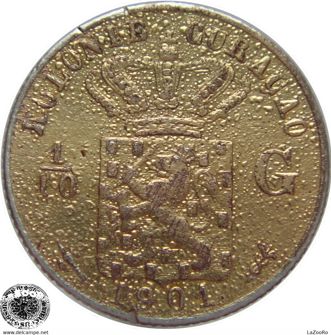 LaZooRo: Curaçao 1/10 Gulden 1901 VF Gold Plated - Silver - Curaçao