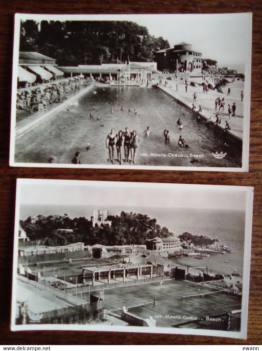 Lot De 4 Cartes Postales Anciennes - Monte-Carlo-Beach - Piscine, Tennis... - Verzamelingen