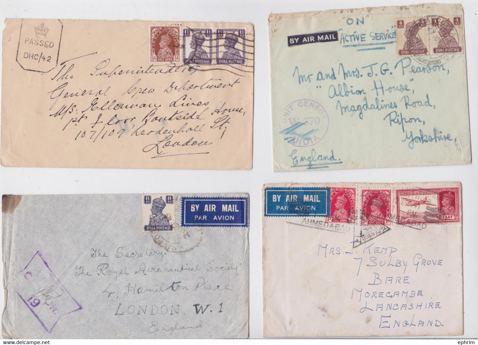 BRITISH INDIA RAJ POSTAGE INDE CENSURE LOT OF 35 AIR MAIL LETTER COVER RAF FORCES CENSOR WW2 ENVELOPE ON ACTIVE SERVICE - 1936-47 Koning George VI