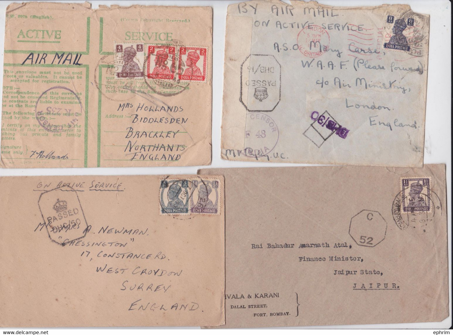 BRITISH INDIA RAJ POSTAGE INDE CENSURE LOT OF 35 AIR MAIL LETTER COVER RAF FORCES CENSOR WW2 ENVELOPE ON ACTIVE SERVICE - 1936-47 Koning George VI