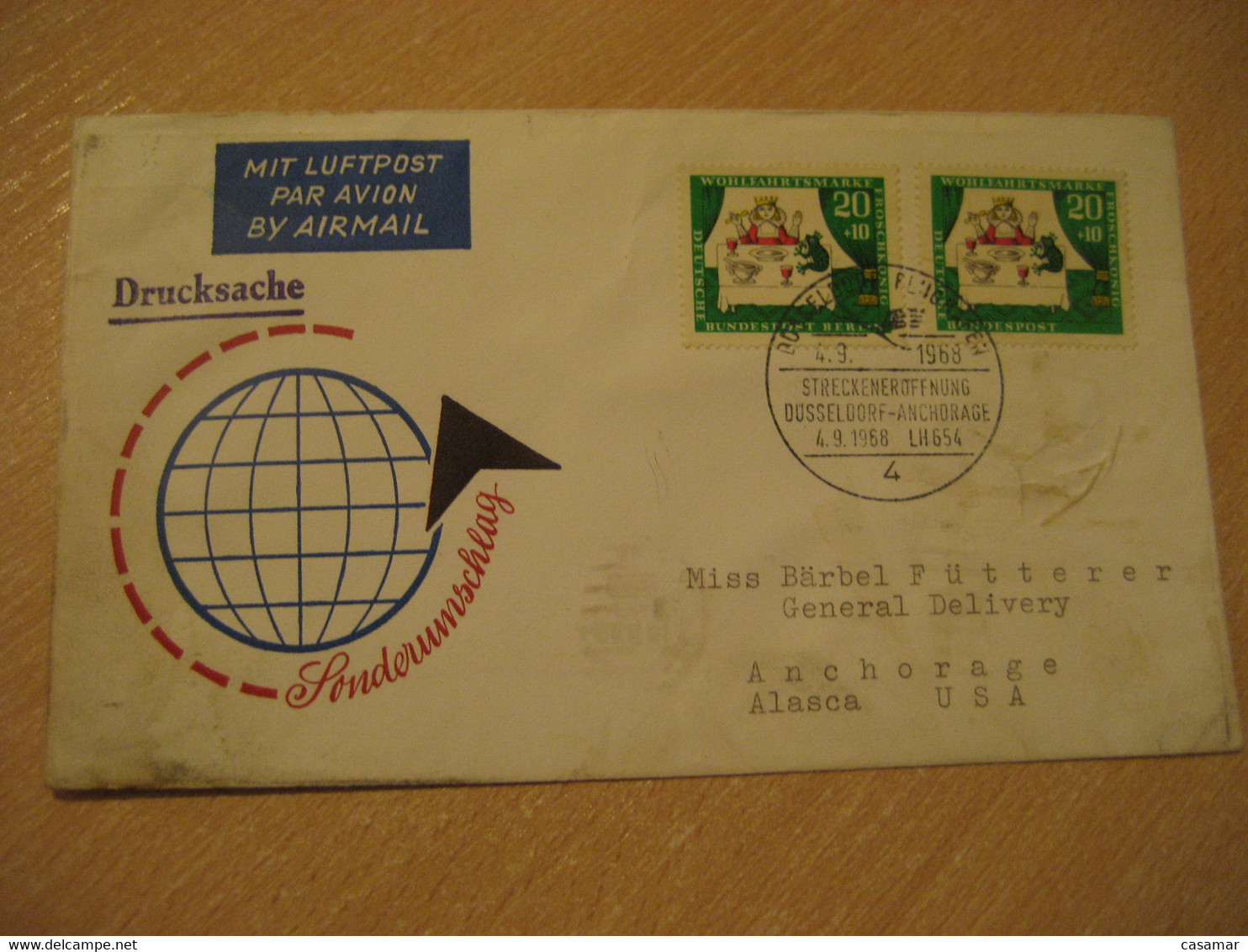 ANCHORAGE Dusseldorf 1968 Lufthansa Airlines First Flight Cancel Cover ALASKA USA GERMANY - Andere & Zonder Classificatie