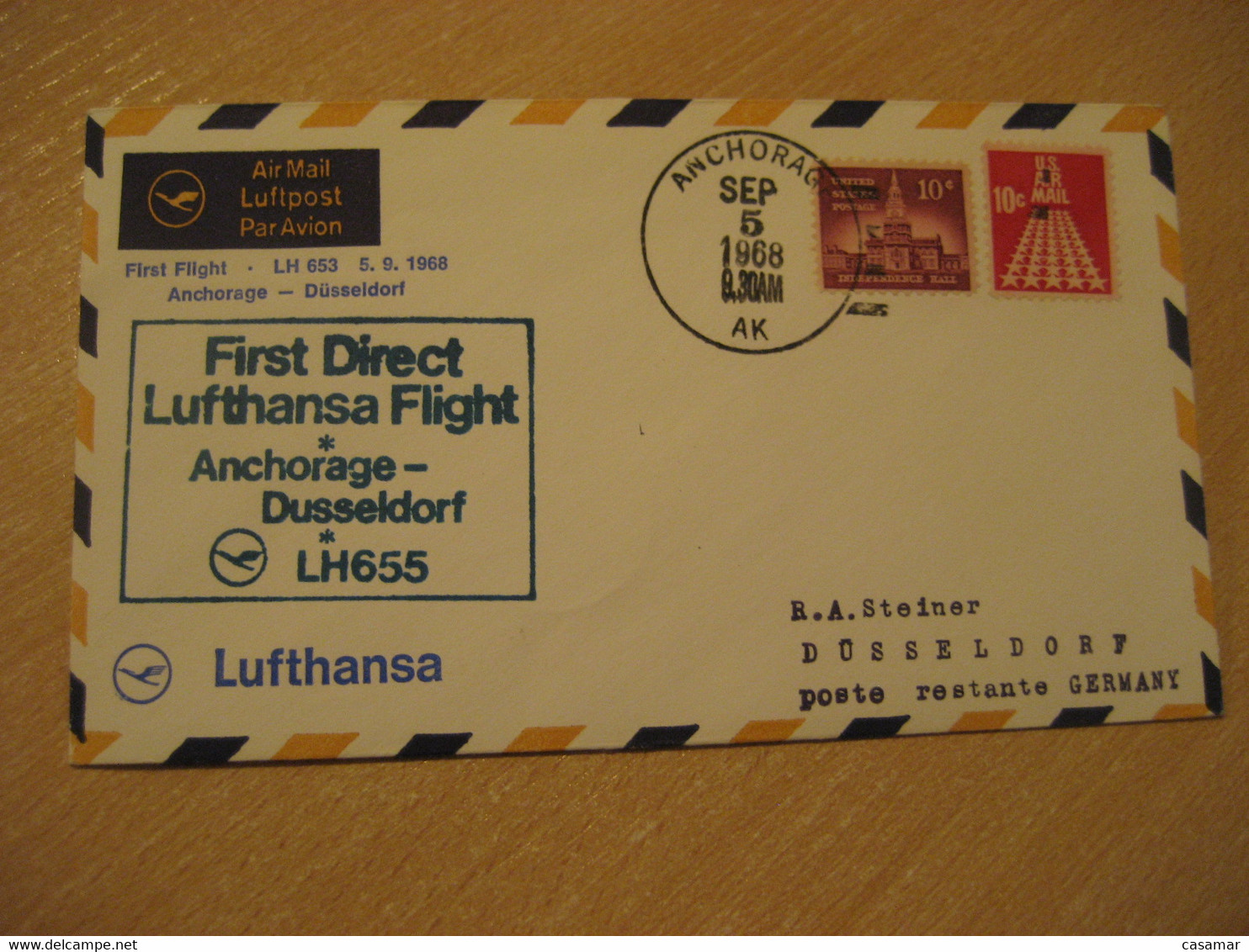 ANCHORAGE Dusseldorf 1968 Lufthansa Airlines Lh 653 First Flight Cancel Cover ALASKA USA GERMANY - Andere & Zonder Classificatie