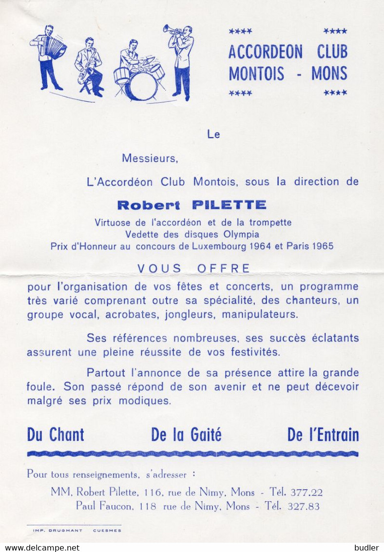 +-1965: Dépliant Publicitaire De ## ACCORDEON CLUB MONTOIS ## : MUSIC, ACCORDEON,FÊTES,CONCERTS,JONGLEURS,MANIPULATEURS, - Imprenta & Papelería