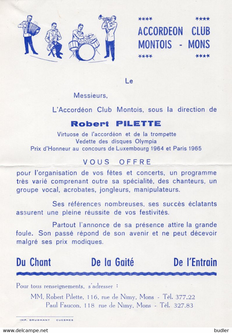 +-1965: Dépliant Publicitaire De ## ACCORDEON CLUB MONTOIS ## : MUSIC, ACCORDEON,FÊTES,CONCERTS,JONGLEURS,MANIPULATEURS, - Stamperia & Cartoleria