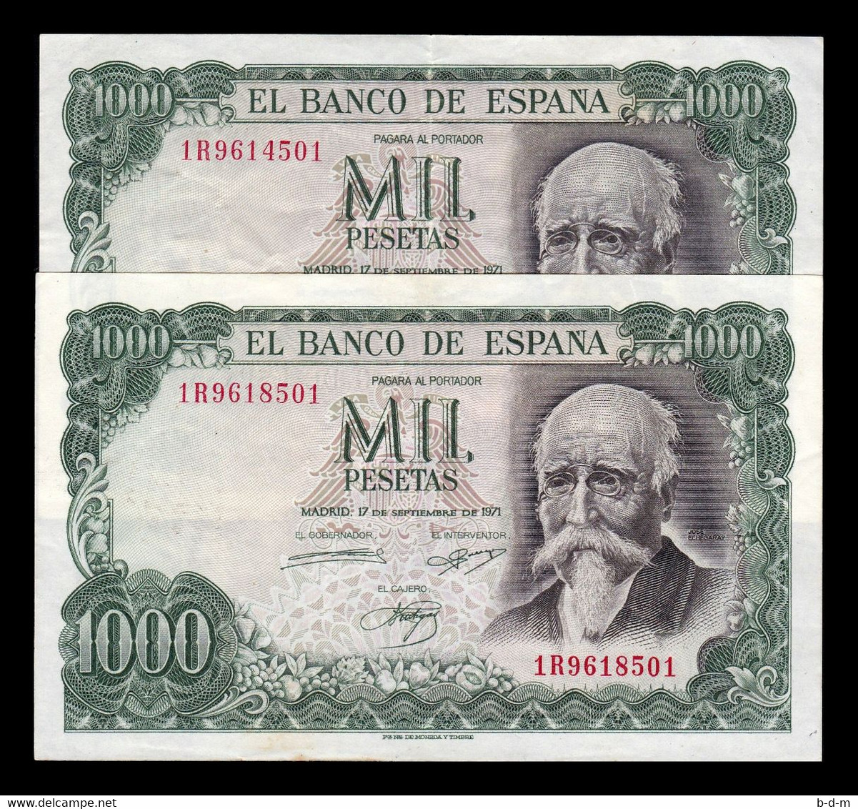 España Pareja Curiosa 1000 Pesetas Jose Echegaray 1971 Pick 154 Serie 1R EBC XF - 1000 Pesetas