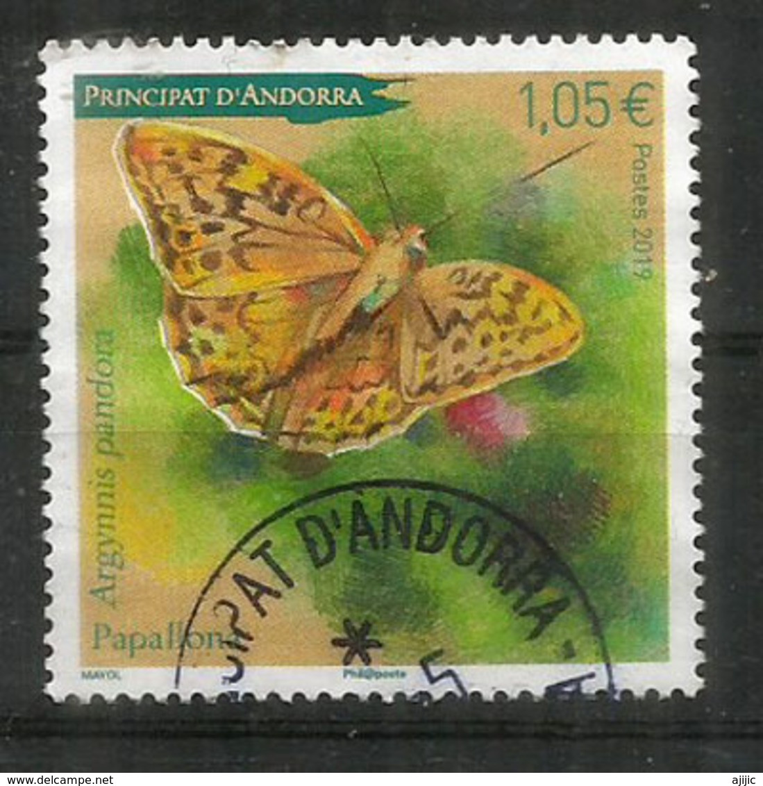 ANDORRA. Le Grand Cardinal, Papillon De La Principauté, Un Timbre Oblitéré, 1 ère Qualité ,  Année 2019 - Used Stamps