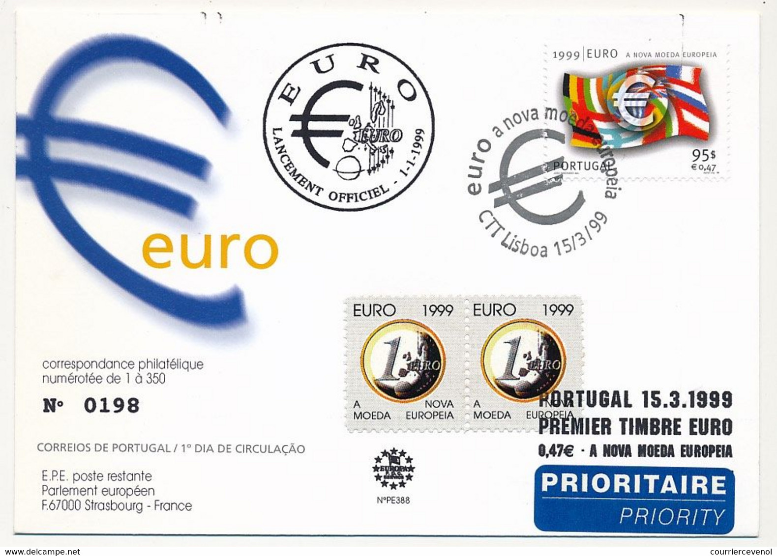PORTUGAL - Premier Timbre En Euro 15/3/1999 Avec Vignettes - European Ideas