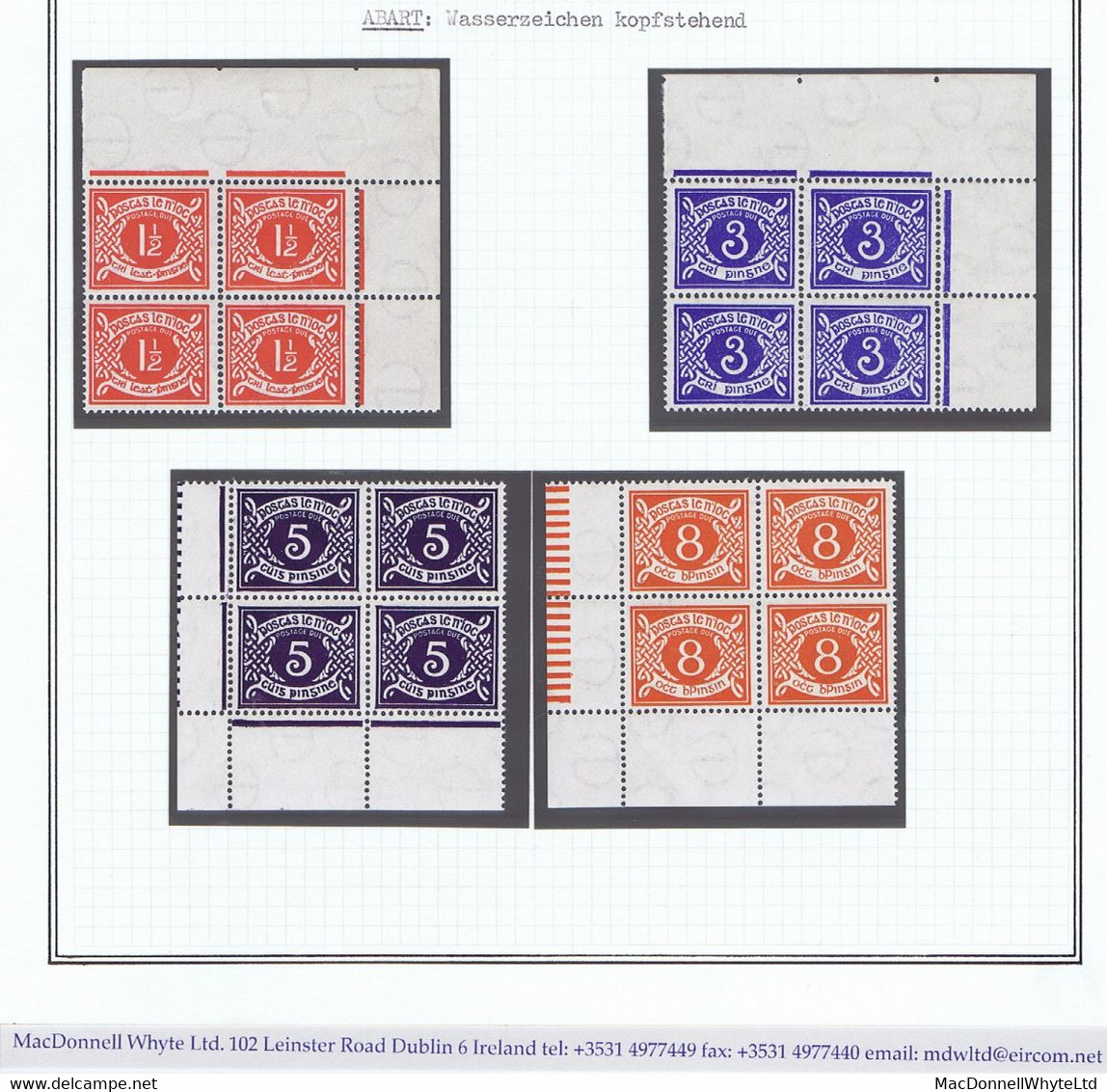 Ireland 1940-69 E Wmk 1½d, 3d, 5d, 8d Var Watermark Inverted, Each In A Corner Block Of 4 Mint, Stamps Unmounted - Portomarken