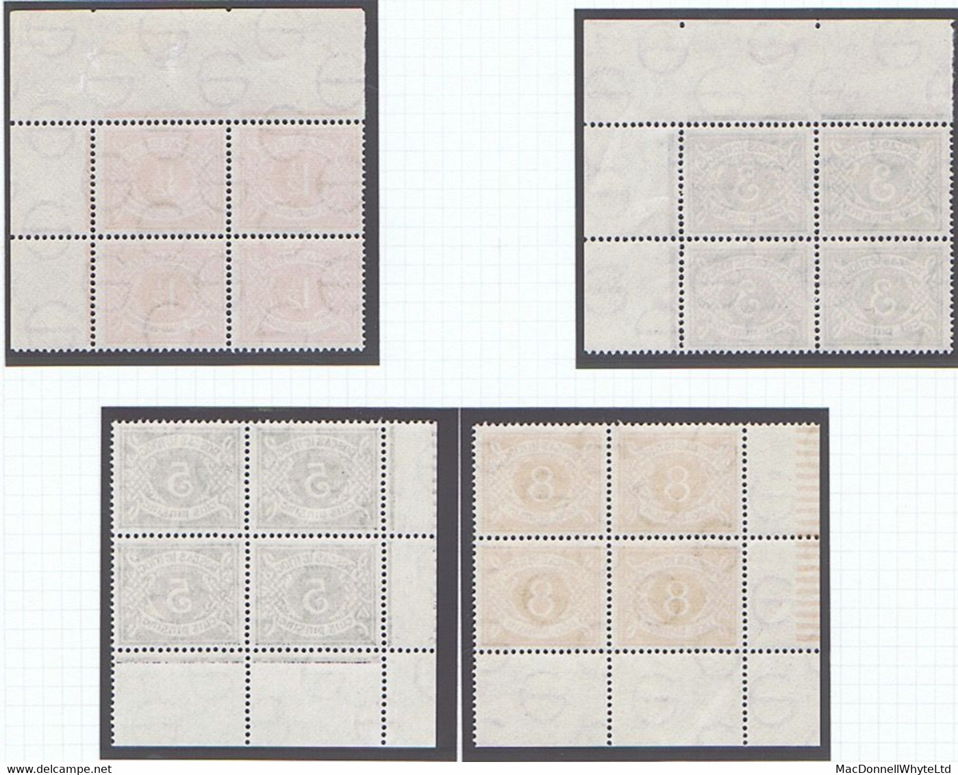 Ireland 1940-69 E Wmk 1½d, 3d, 5d, 8d Var Watermark Inverted, Each In A Corner Block Of 4 Mint, Stamps Unmounted - Portomarken