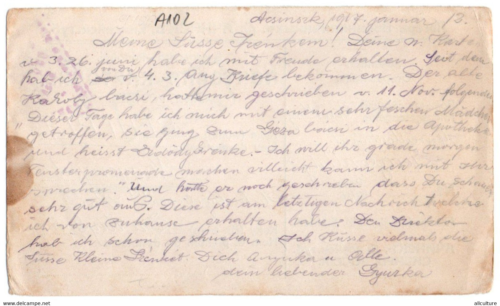 A102 - PRISONNIERS DE GUERE ,SIBERIA , SIBIRIEN,RUSSIA 1WW , PRISONS TO AIUD LETTER / NAGYEMYED ROMANIA 1917 - Prima Guerra Mondiale