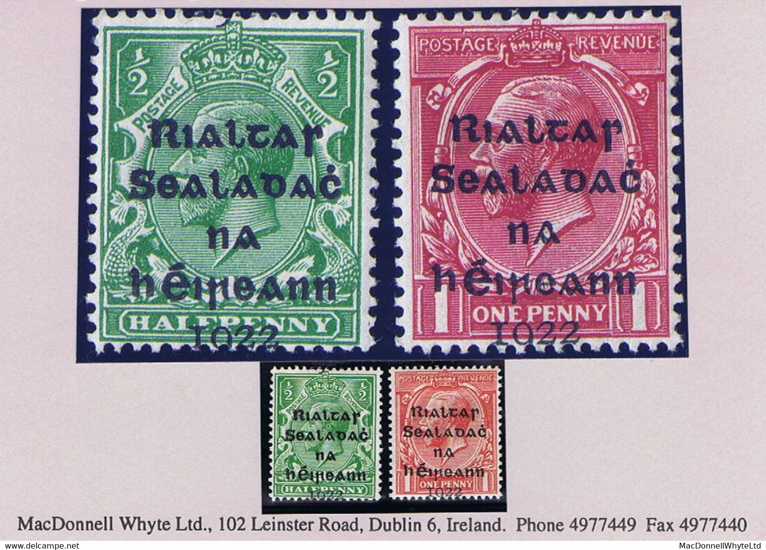 Ireland 1922 Dollard Rialtas Black Ovpt ½d And 1d Var "1022" Due To Downward Misplacement Mint Hinged, Slight Stain - Neufs