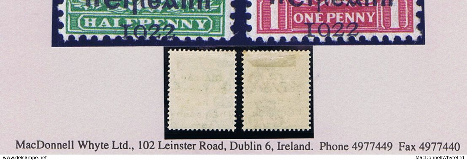 Ireland 1922 Dollard Rialtas Black Ovpt ½d And 1d Var "1022" Due To Downward Misplacement Mint Hinged, Slight Stain - Ungebraucht