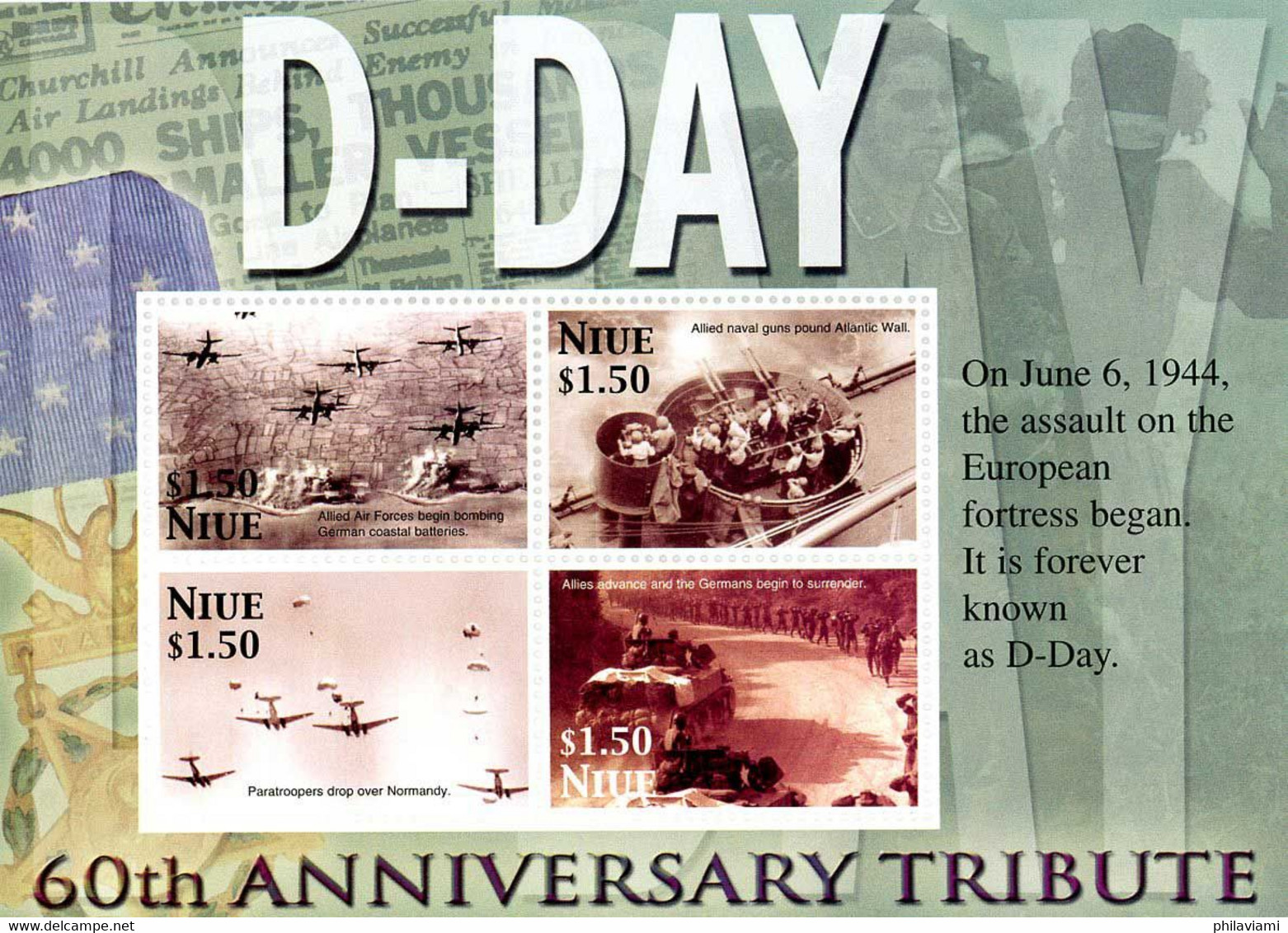 Niue 2004 60 Ans Years Overlord D-Day Débarquement Normandie Martin B-26 Marauder, Douglas DC-3 Dakota - 2. Weltkrieg