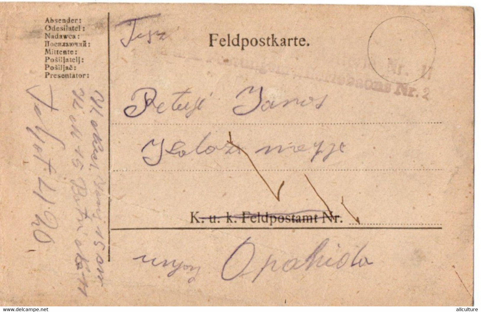 A108 -FELDPOSTKARTE  TO APAHIDA ROMANIA 1WW LETTER 1918 - WO1