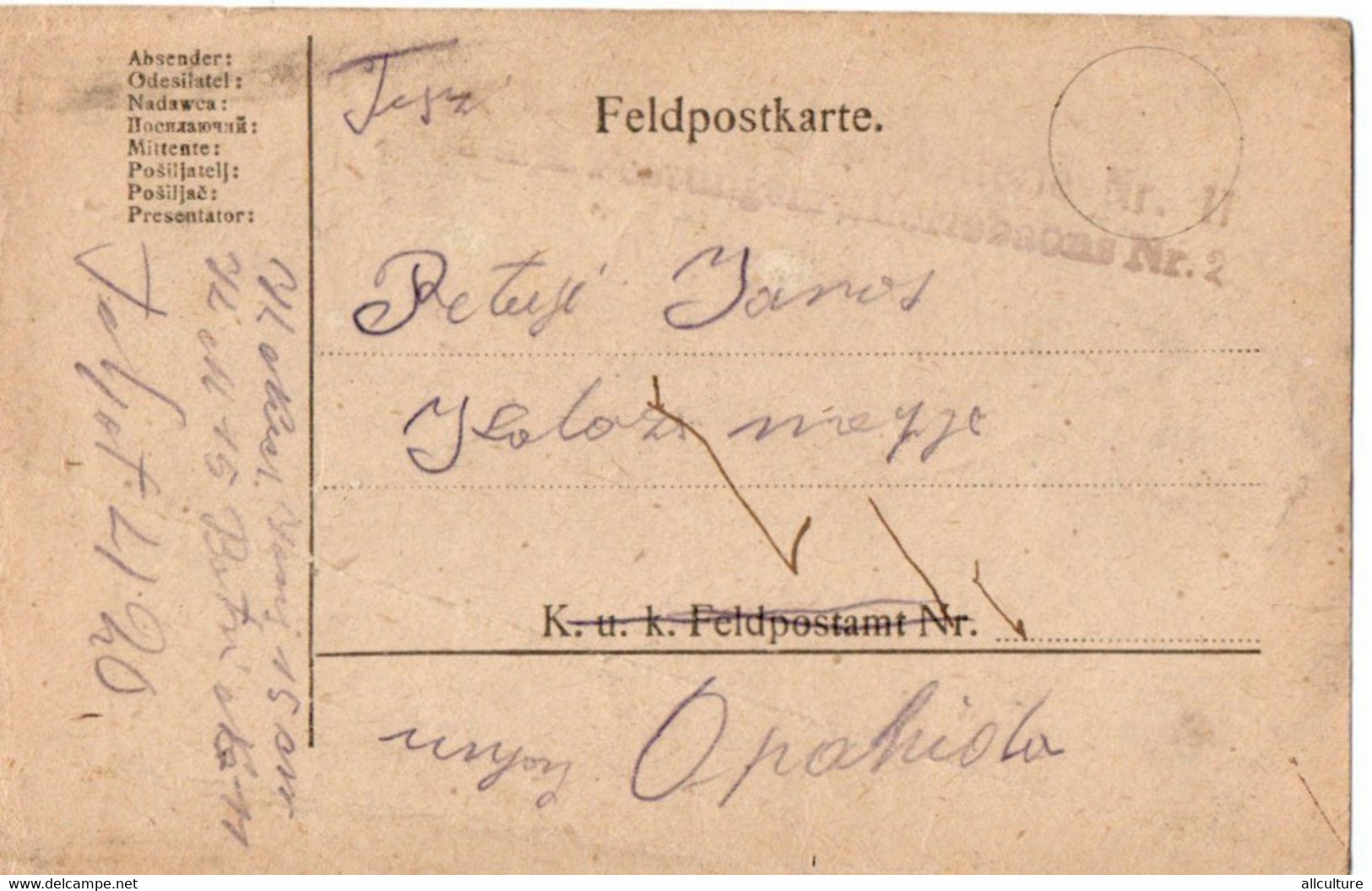 A108 -FELDPOSTKARTE  TO APAHIDA ROMANIA 1WW LETTER 1918 - WW1 (I Guerra Mundial)