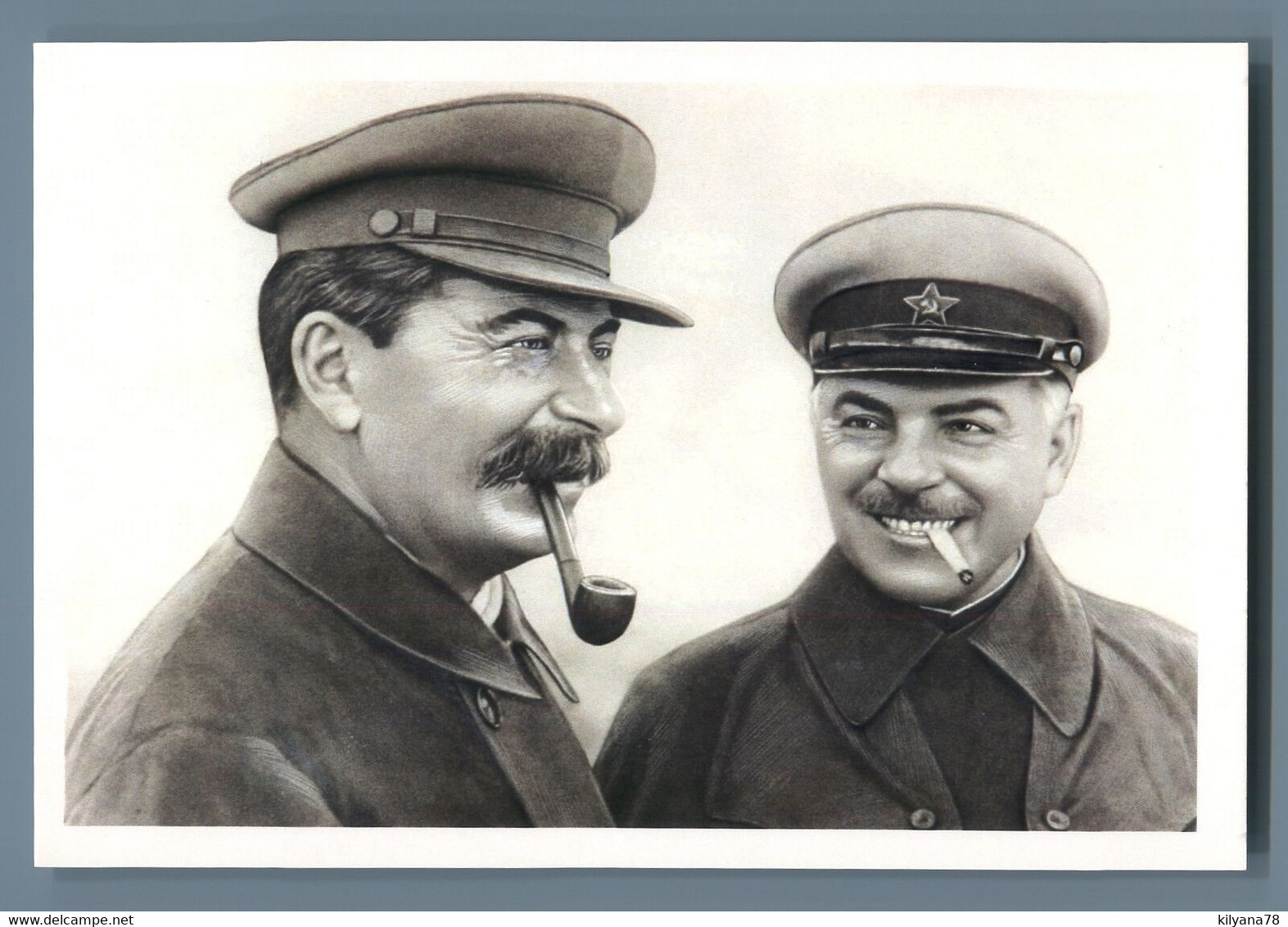 STALIN Smoking Pipe And Marshall Voroshilov Propaganda Russian Unposted Postcard - Sin Clasificación