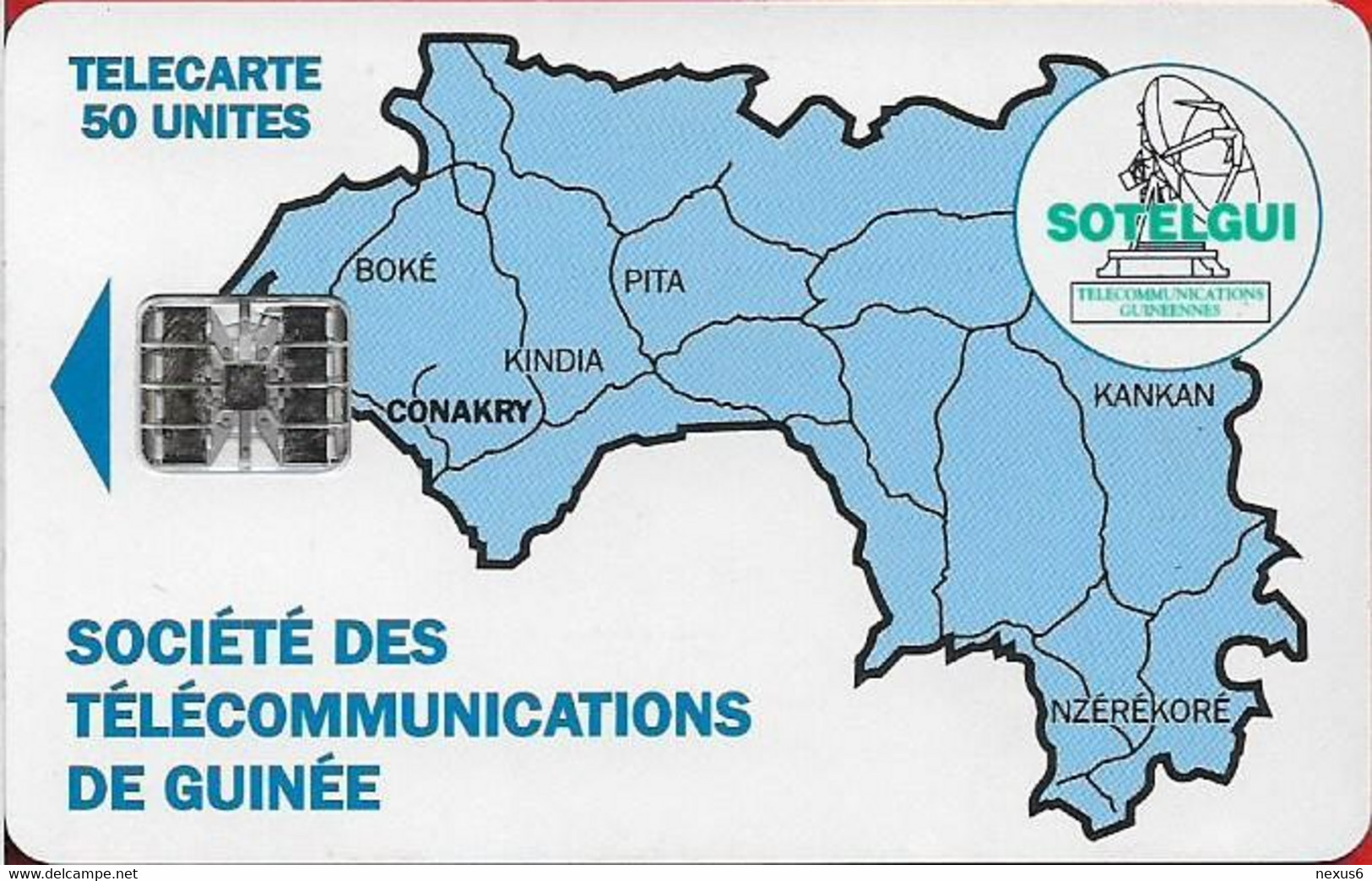 Guinea - Sotelgui - Map Of Guinea (Blue), SC7, CN. 00427704 UP Corner, No Moreno, 50Units, Used - Guinée