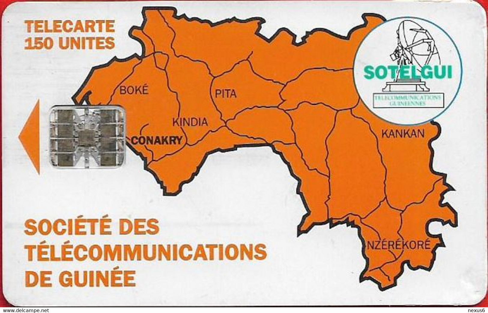 Guinea - Sotelgui - Map Of Guinea (Orange), SC7, Cn. 00420323 Red, No Moreno Logo, 150Units, Used - Guinée