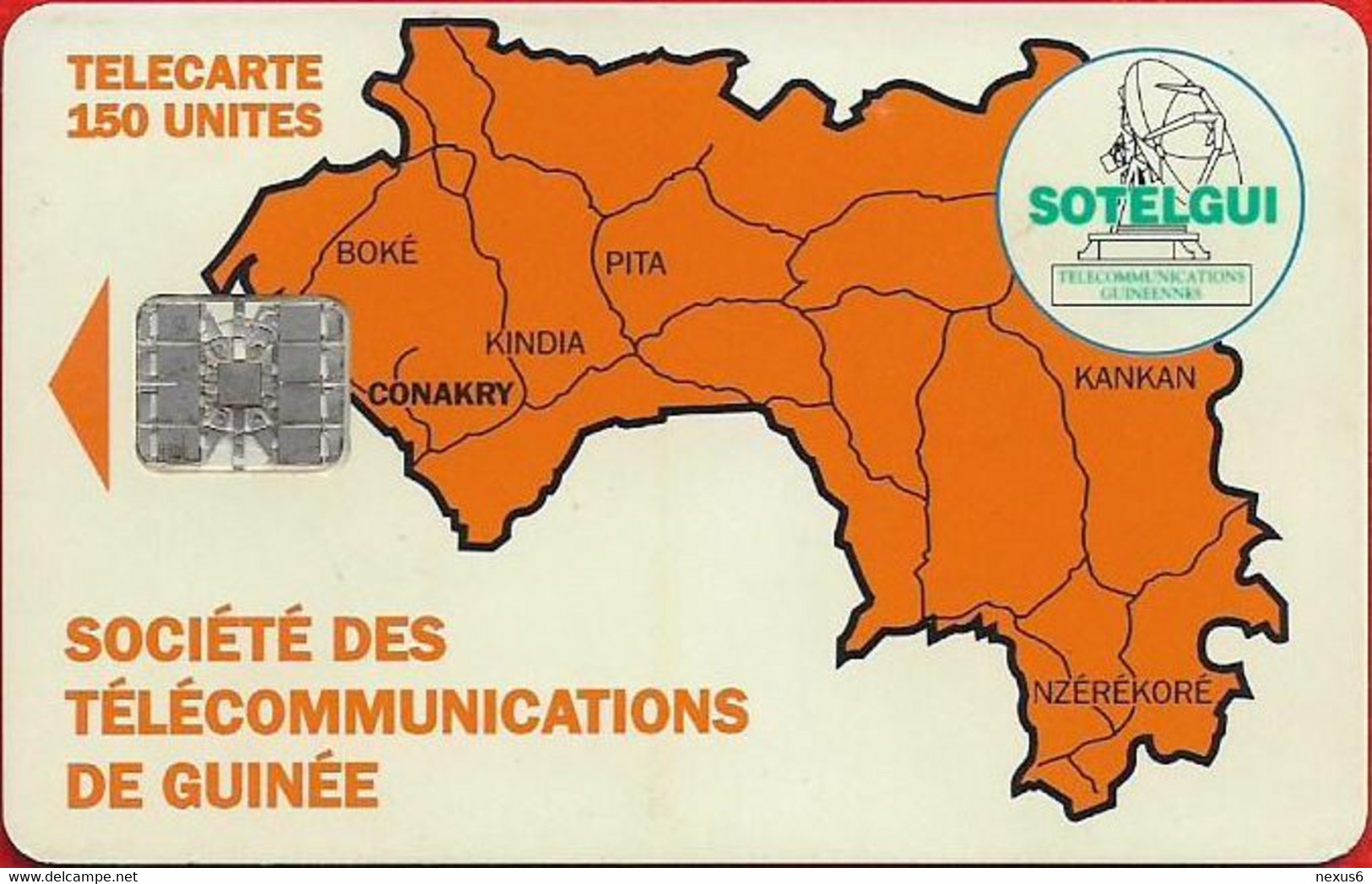Guinea - Sotelgui - Map Of Guinea (Orange), SC7, No CN., With Moreno Logo, 150Units, Used - Guinée