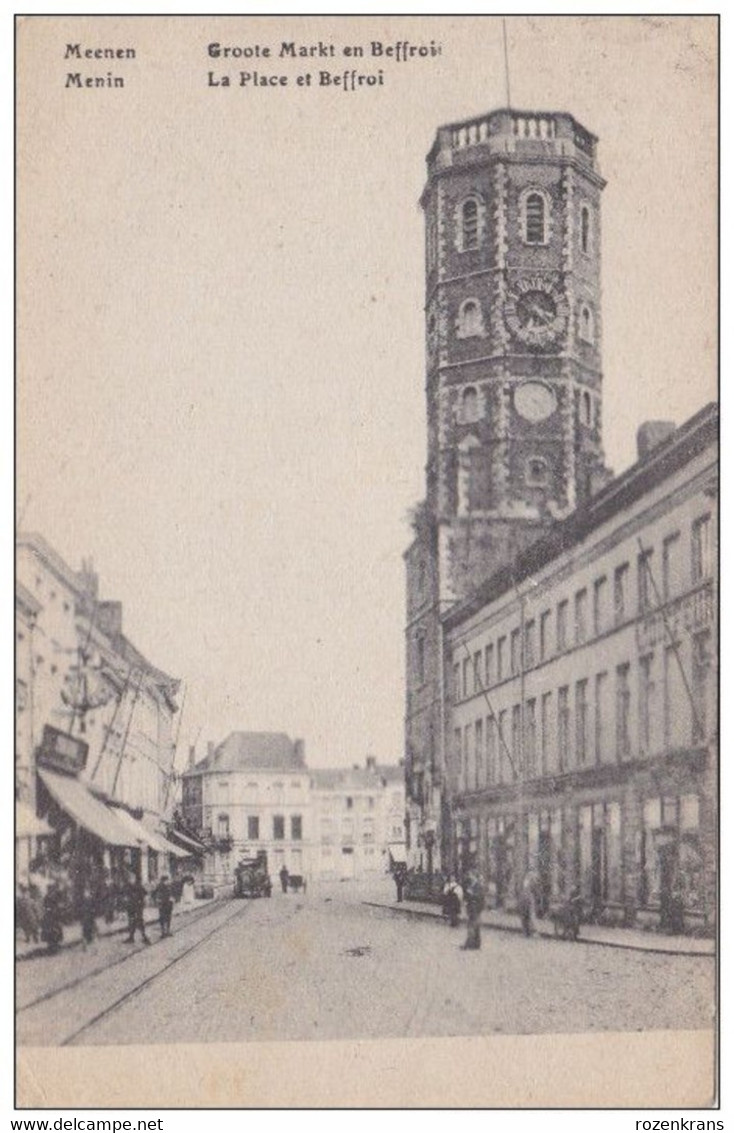 Menin Menen Meenen Groote Markt En Beffroi La Place Belfort Geanimeerd 1922 Mooie Postzegel Stempel - Menen