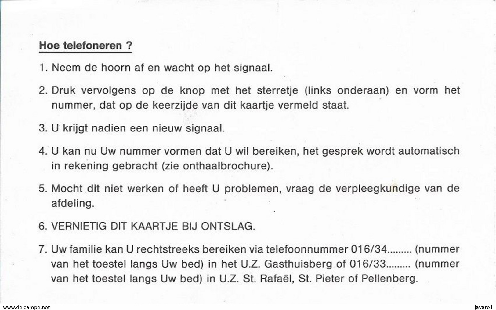 BELGIUM :  UZ Leuven Hospital Phone Card (1) - Zu Identifizieren