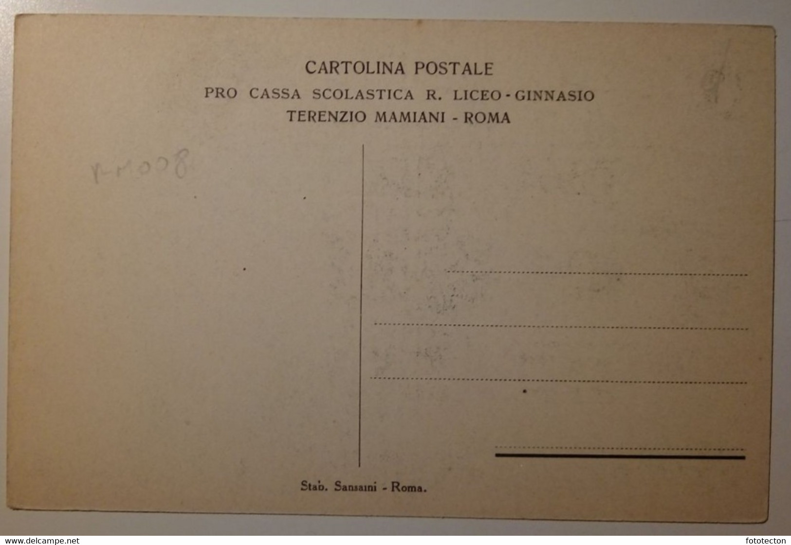 Roma - Pro Cassa Scolastica R. Ginnasio Liceo Terenzio Mamiani - Educazione, Scuole E Università