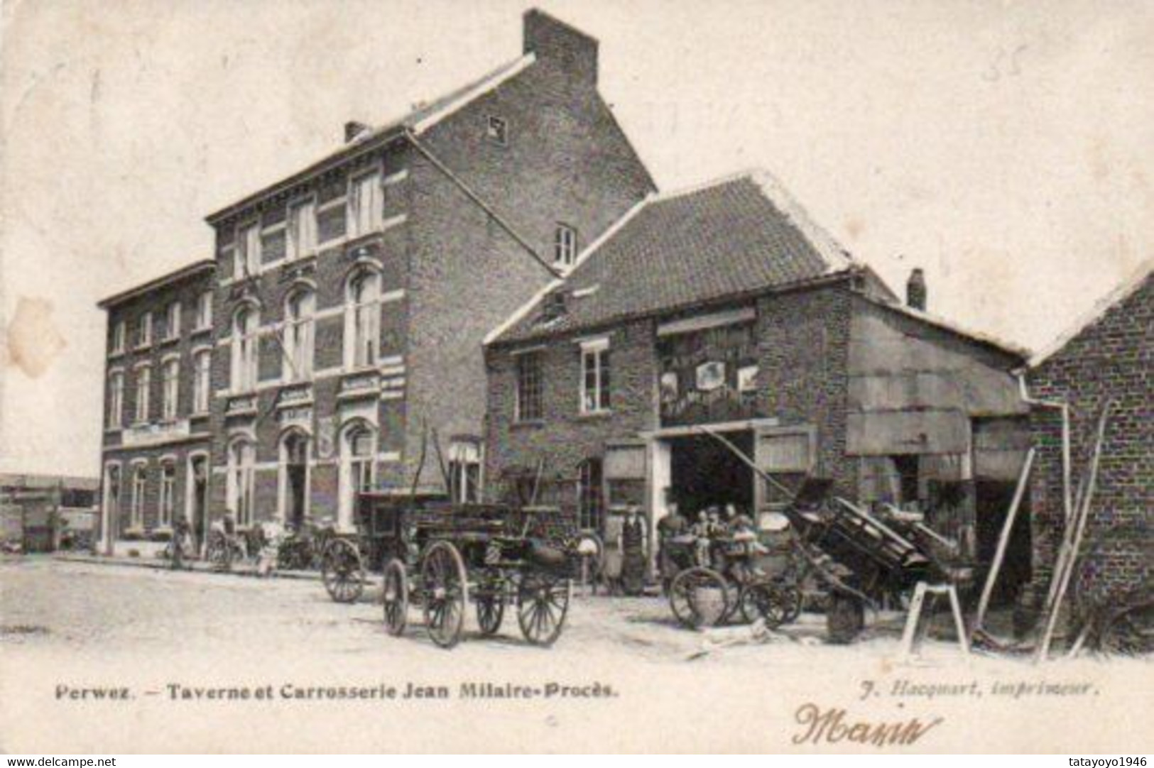 Perwez  Taverne Et Carrosserie Jean Milaire-Procès Animée Machines Etc.....circulé En 1903 - Perwez