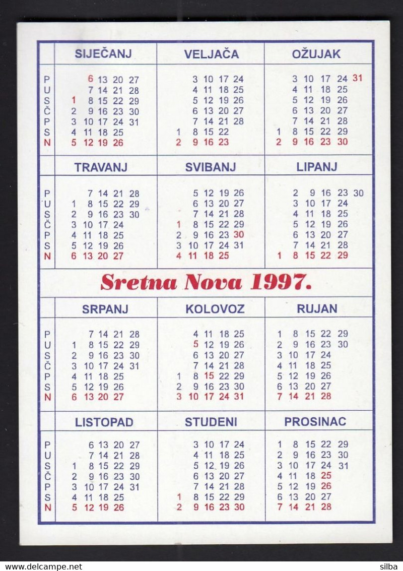 Croatia 1997 / CROBA, Association Of Basketball Clubs A-1 Men's League / Pocket Calendar - Uniformes, Recordatorios & Misc