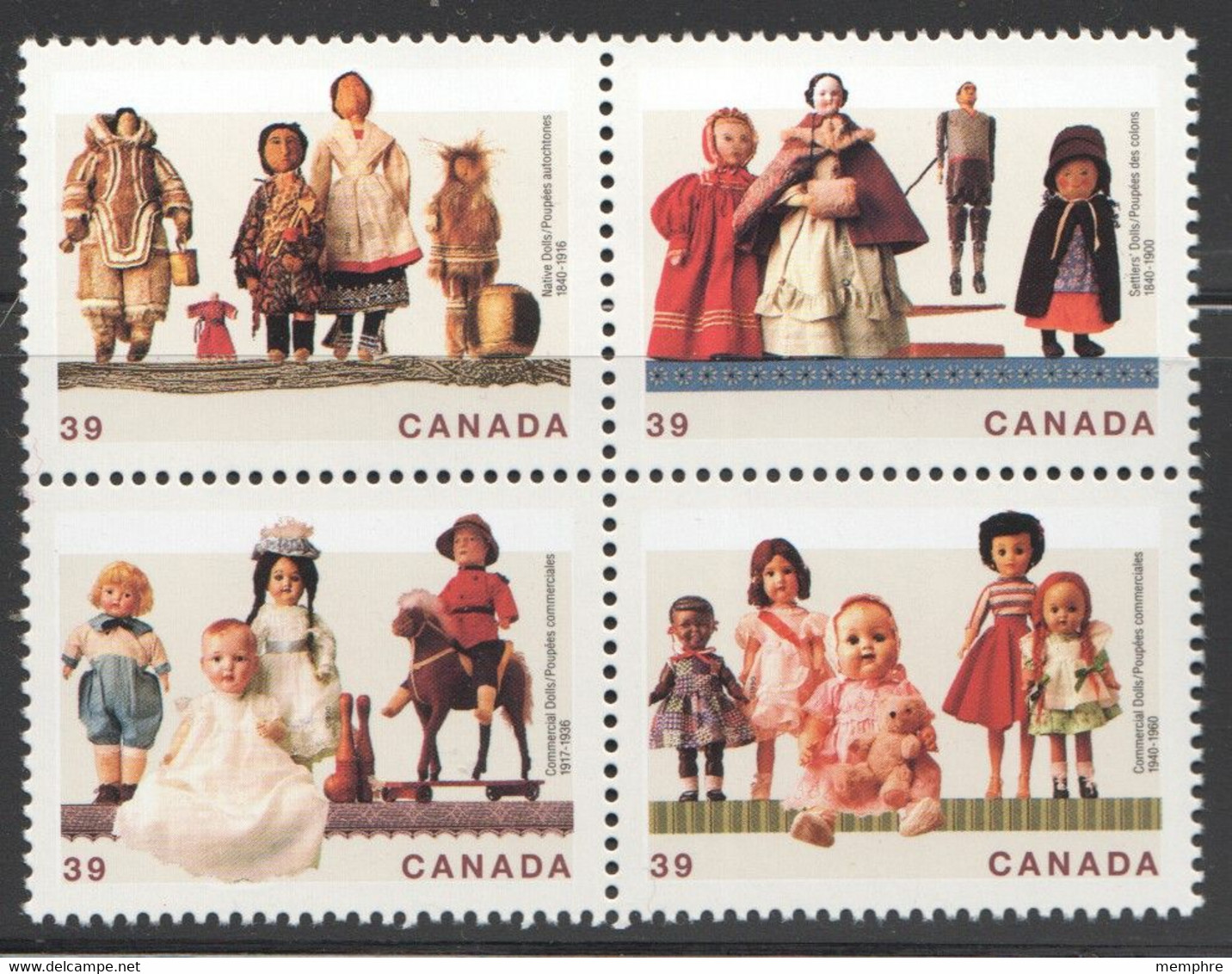 1990  Antique Dolls  Sc 1274-7   Block Of 4 Different - Andere & Zonder Classificatie